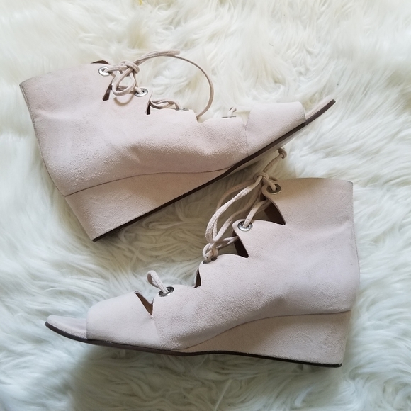 J Crew Pink Laila Lace Up Wedge Sandal 8 - Picture 7 of 10